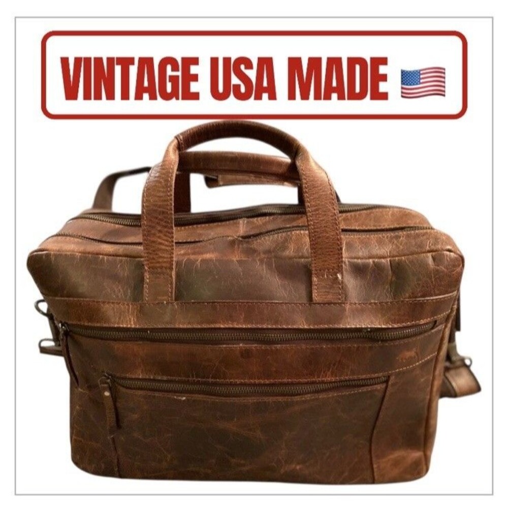 VTG Levinson Leather Goods Parker Messenger Work Bag Brown Buffalo Briefcase USA